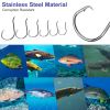 160Pcs Offset Fishing Hooks Kit Stainless Steel Sharp Fishing Hooks Octopus Circle Hooks Size #01-5/0 w/ Storage Box