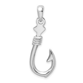 De-Ani Sterling Silver Rhodium-plated Polished 3D Large Fish Hook with Rope Pendant