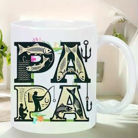 1pc 11oz PAPA Ceramic Coffee Mug - Fishing-Themed Dad Illustration with "Papa" Text, Fish & Fishing Rod Design