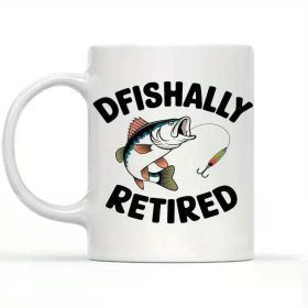 Fishing-Themed Ceramic Coffee Mug 11oz | 'DFISHALLY RETIRED' Humorous Design with Colorful Fish & Fishing Lure