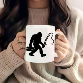 Sasquatch Fishing Rod 11 Oz Ceramic Cup Insulated, Reusable Coffee Cup, Hand Washable Only, The Ideal Gift for