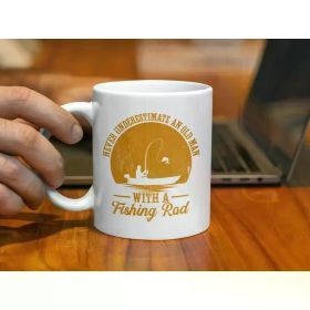 Humorous "Never Underestimate an Old for Man with a Fishing Rod" 11oz White Ceramic Mug - Perfect Funny