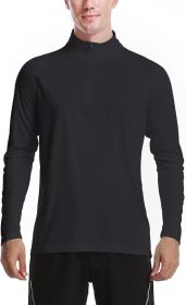 Mens Zip Pullover UPF 50+ Sun Protection Long Sleeve Hiking Fishing Outdoors Performance T-Shirt (Color: Black, size: small)