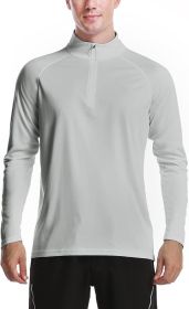 Mens Zip Pullover UPF 50+ Sun Protection Long Sleeve Hiking Fishing Outdoors Performance T-Shirt (Color: Light Grey, size: small)