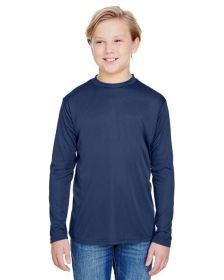 Youth Long Sleeve Cooling Performance Crew Shirt - MILITARY GREEN - S (Color: Navy, size: S)