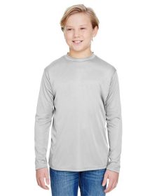 Youth Long Sleeve Cooling Performance Crew Shirt - MILITARY GREEN - S (Color: Silver, size: S)