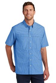 Port Authority Short Sleeve UV Daybreak Shirt W961 (Color: True Royal/ White Mini Plaid, size: L)