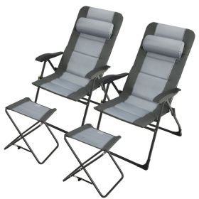 2 Pieces Patio Folding Dining Chair set with Adjustable Backrest (Color: Gray)
