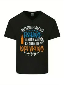 Fishing Forecast Funny Beer Fisherman 2 Mens V-Neck Cotton T-ShirtComfortable & fashionable Couple Clothing (Color: Black, size: XXL)