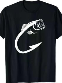 Comfortable Breathable Fish Hook Minimal Art T-shirt - Soft, Casual Short Sleeve, Daily Wear, All Season, (Color: Black, size: S)