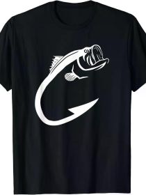 Fish Hook Minimal Art Cool Fishing Lover, Art Lover Gift Printed T-shirt Comfortable Breathable, Soft, (Color: Black, size: XXXL)