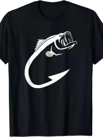 Fish Hook Minimal Art Cool Fishing Lover, Art Lover Gift Printed T-shirt Comfortable Breathable, Soft, (Color: Black, size: M)